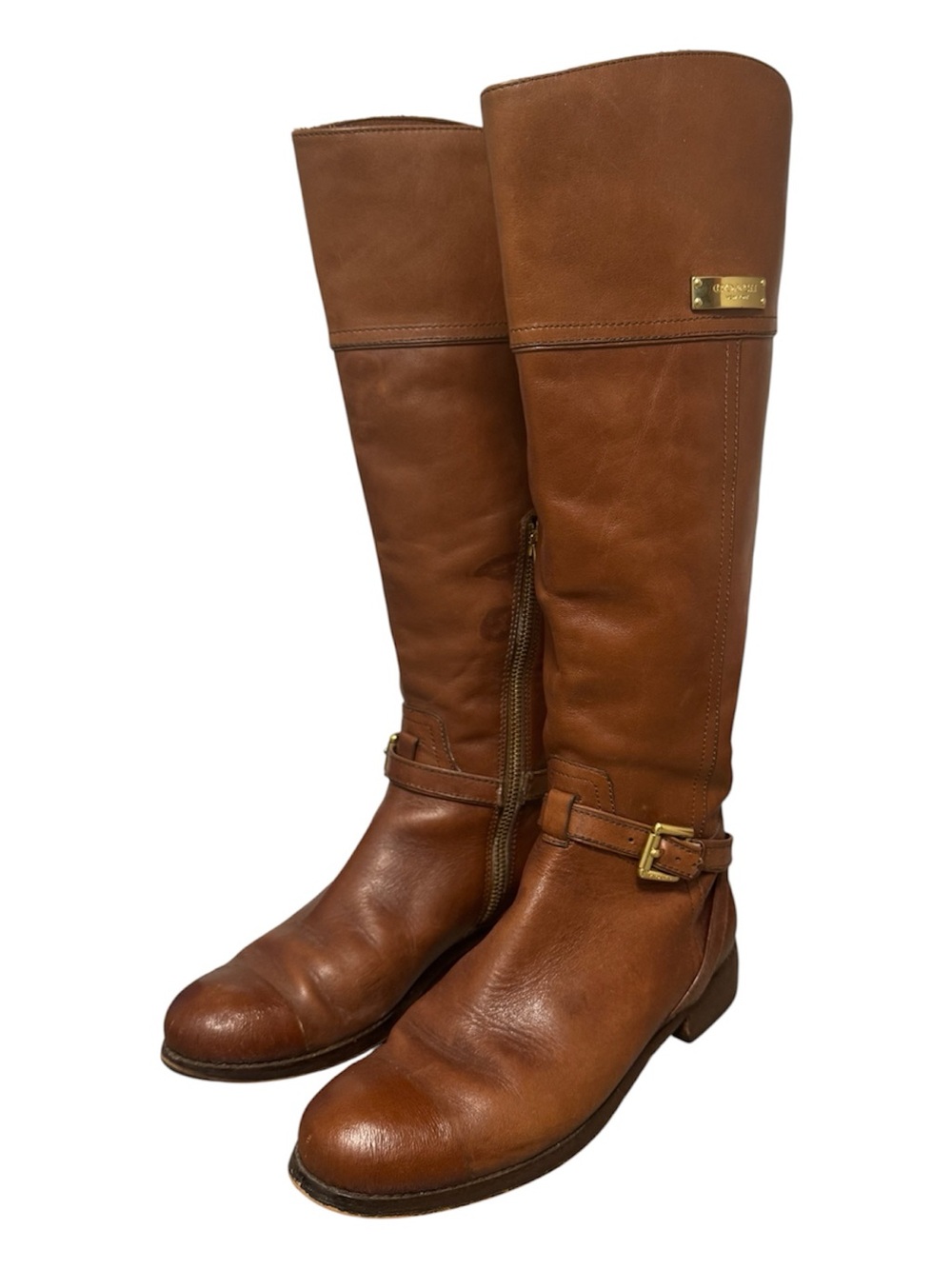 COACH Women’s Micha Leather Buckle Riding Boots, Chestnut Brown, Size 6